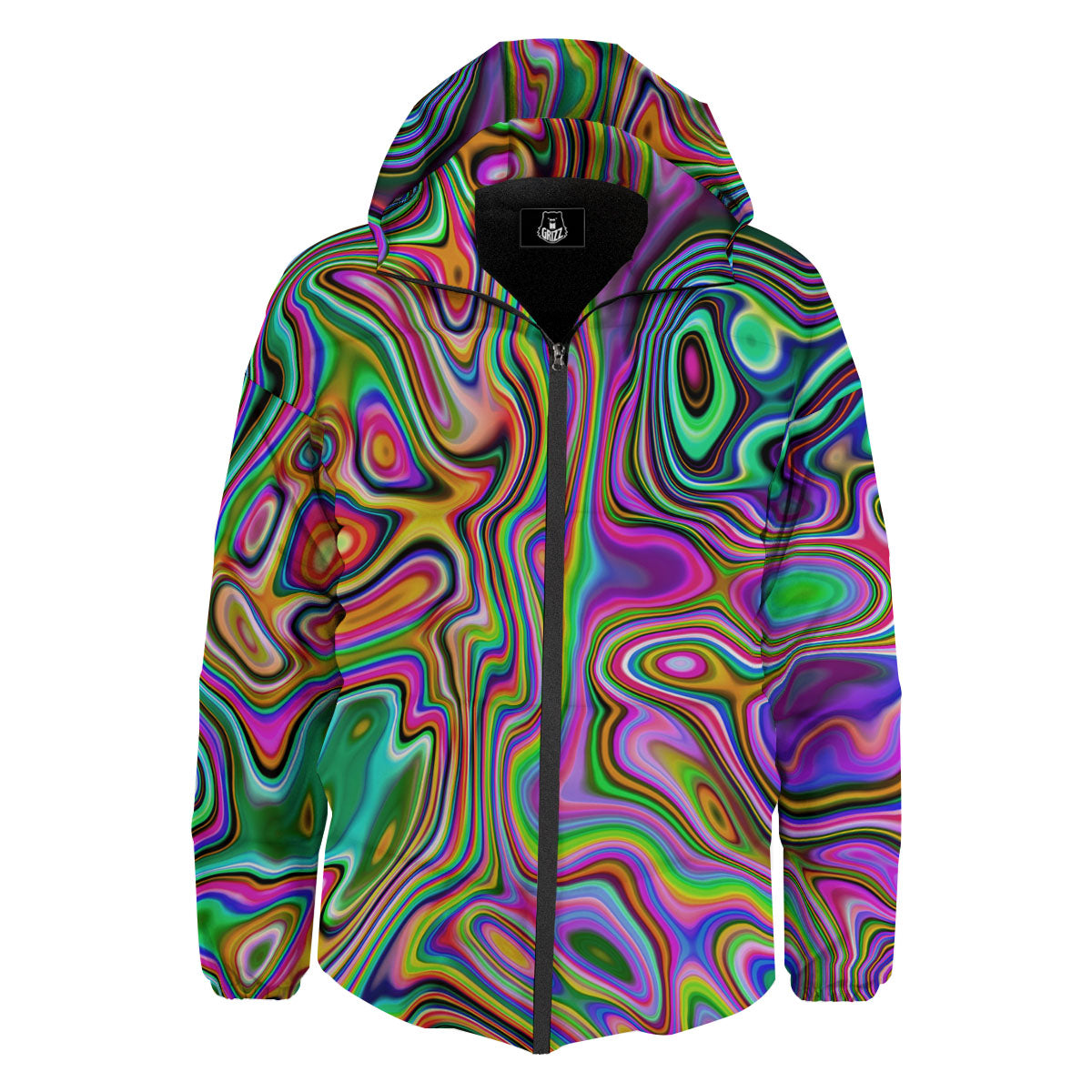Trippy Liquid Holographic Print Down Jacket-grizzshop