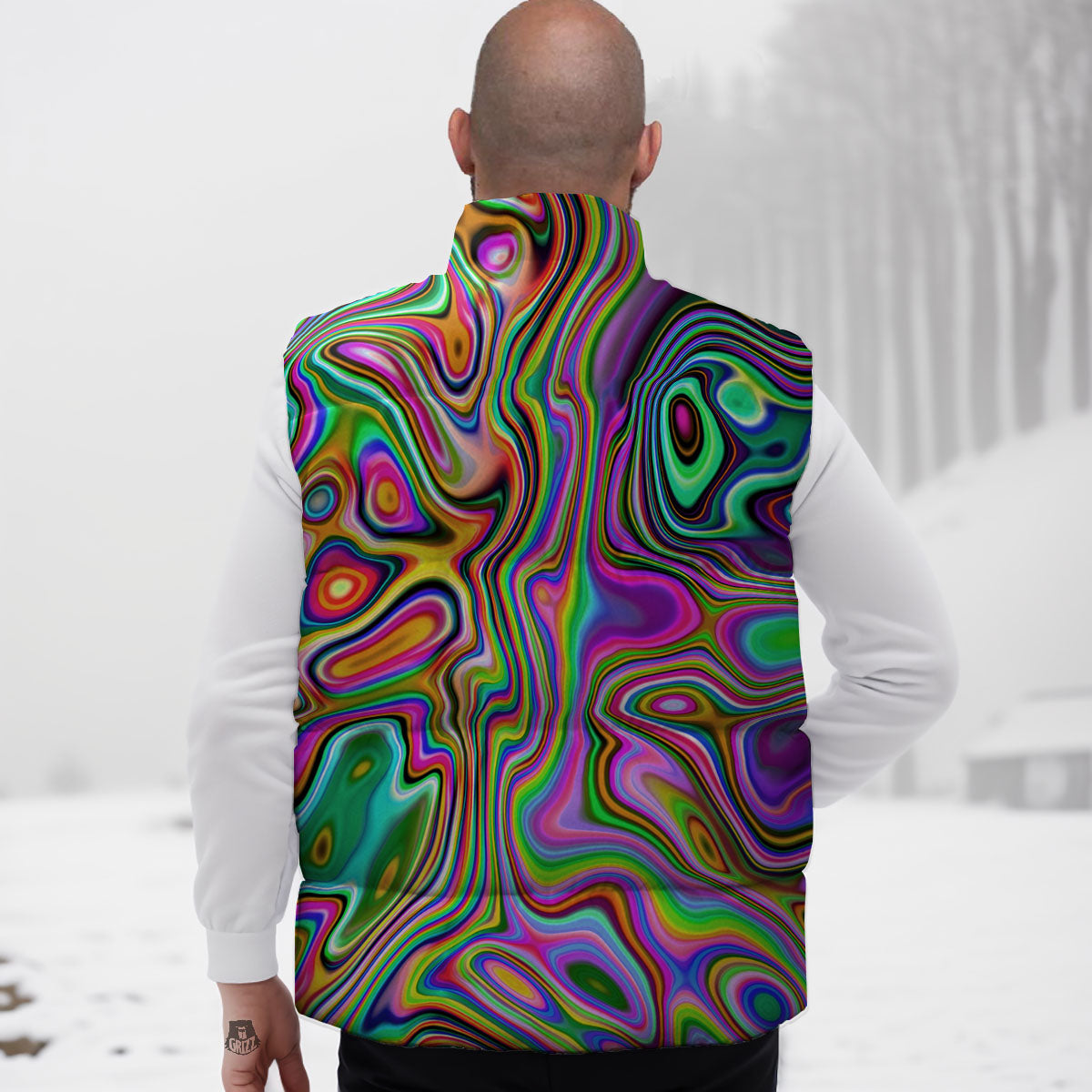 Trippy Liquid Holographic Print Down Vest