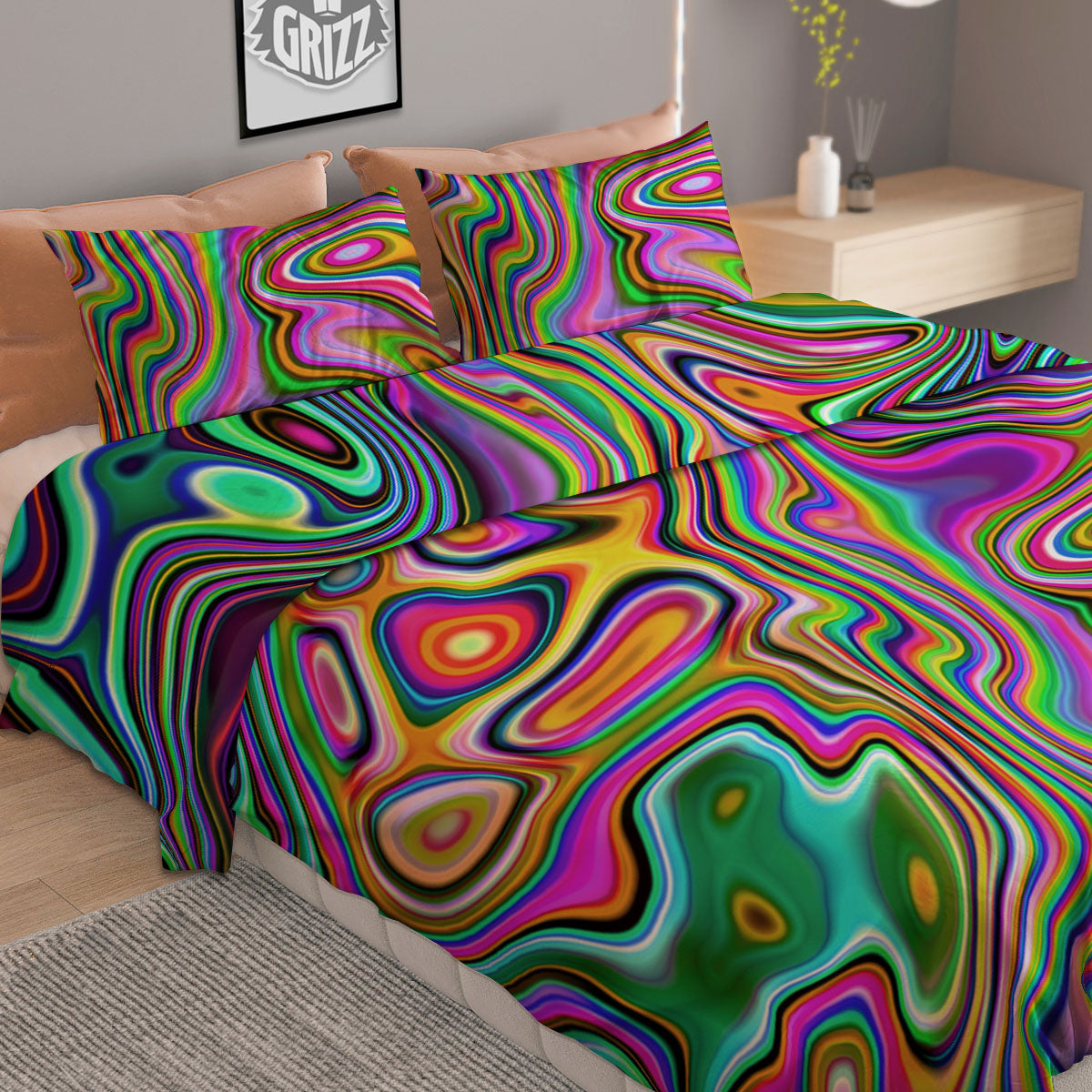 Trippy Liquid Holographic Print Duvet Cover Bedding Set