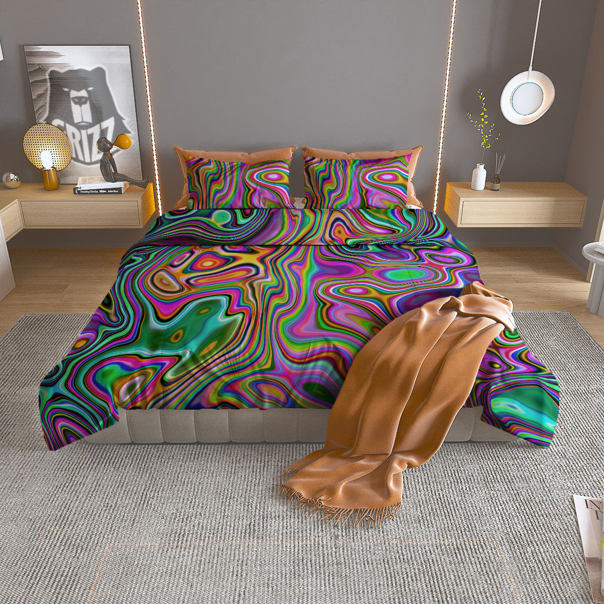 Trippy Liquid Holographic Print Duvet Cover Bedding Set