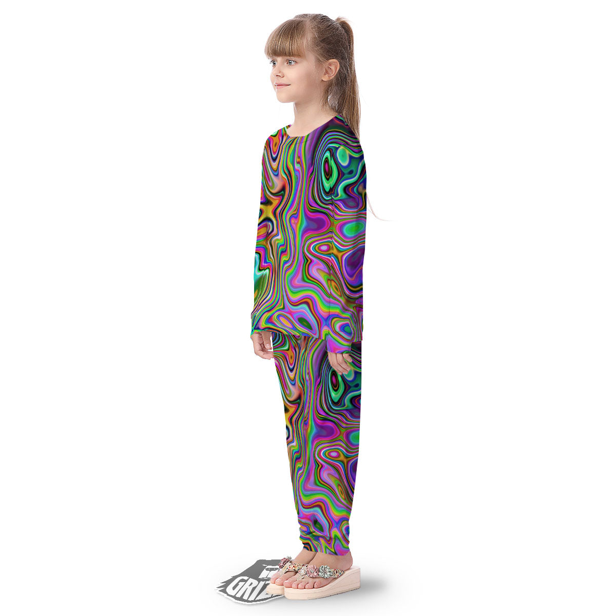 Trippy Liquid Holographic Print Kid's Pajamas-grizzshop