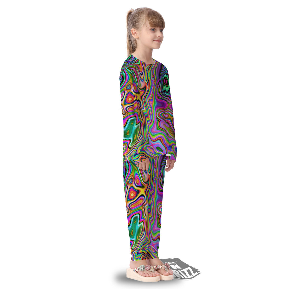 Trippy Liquid Holographic Print Kid's Pajamas-grizzshop
