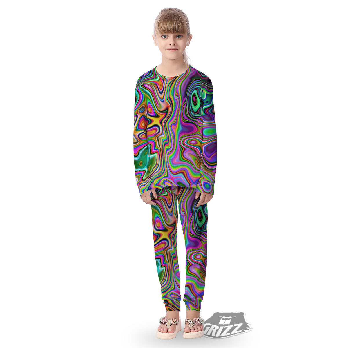 Trippy Liquid Holographic Print Kid's Pajamas-grizzshop