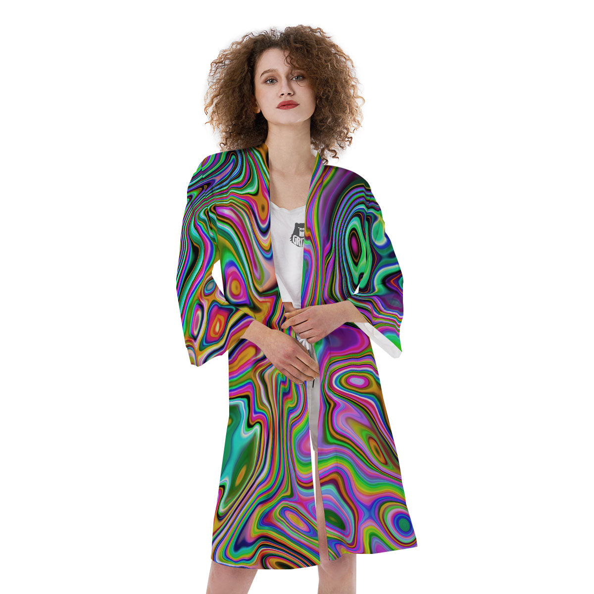 Trippy Liquid Holographic Print Kimono-grizzshop