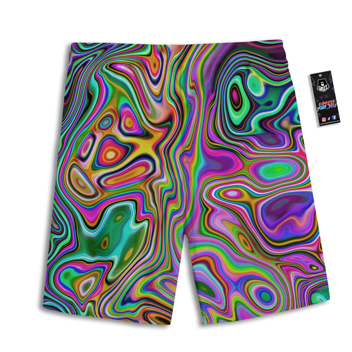 Trippy Liquid Holographic Print Men's Athletic Shorts