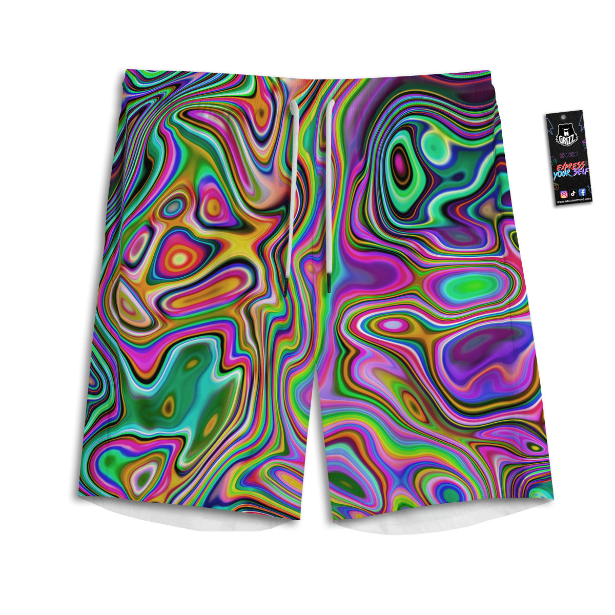 Trippy Liquid Holographic Print Men's Athletic Shorts