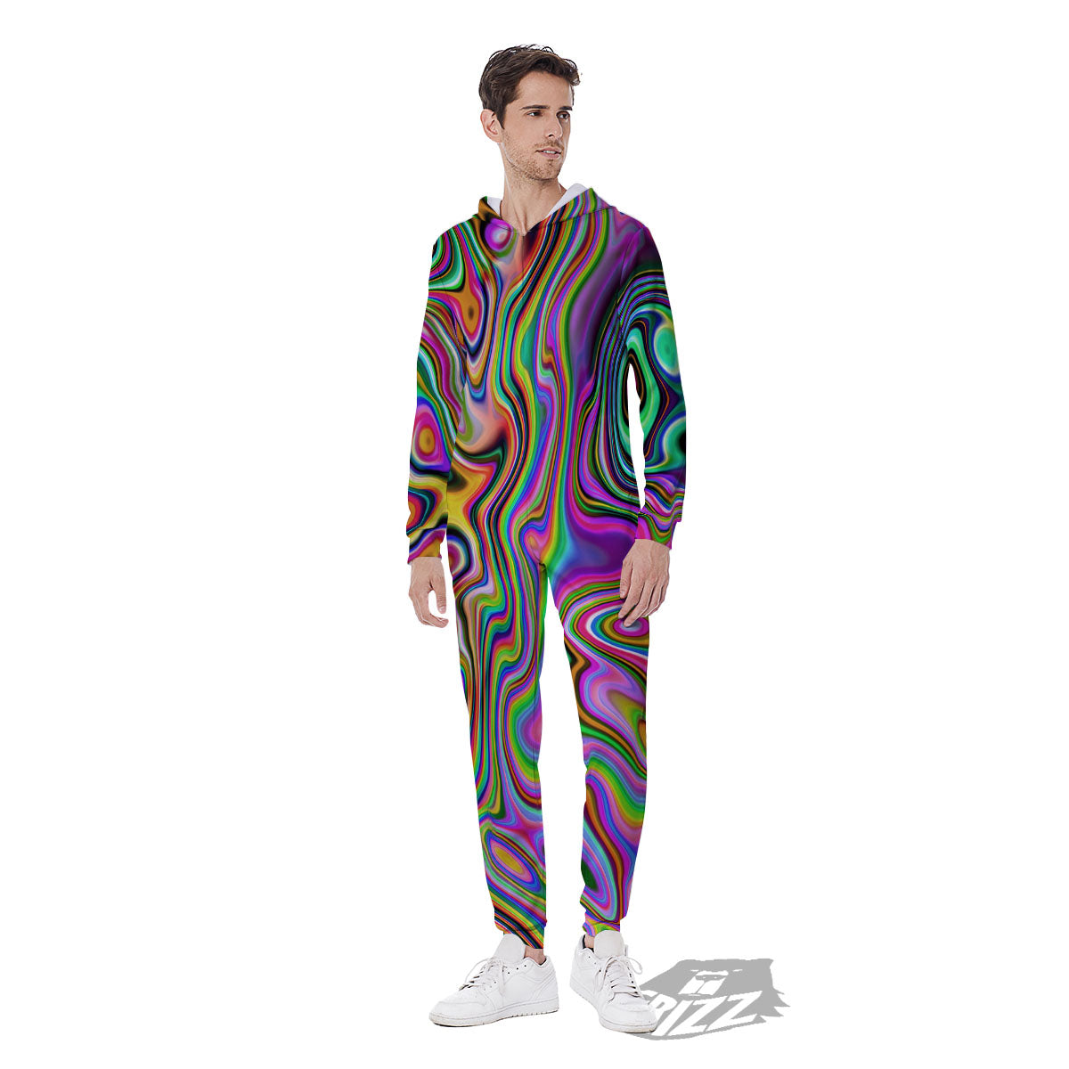 Trippy Liquid Holographic Print Men's Jumpsuit-grizzshop