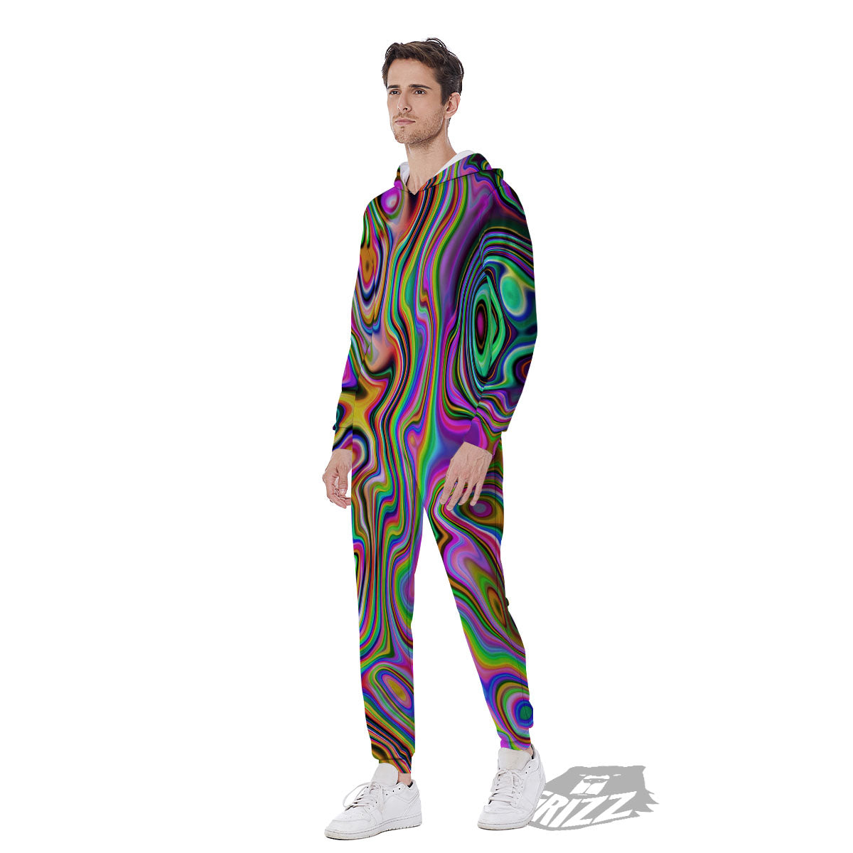Trippy Liquid Holographic Print Men's Jumpsuit-grizzshop