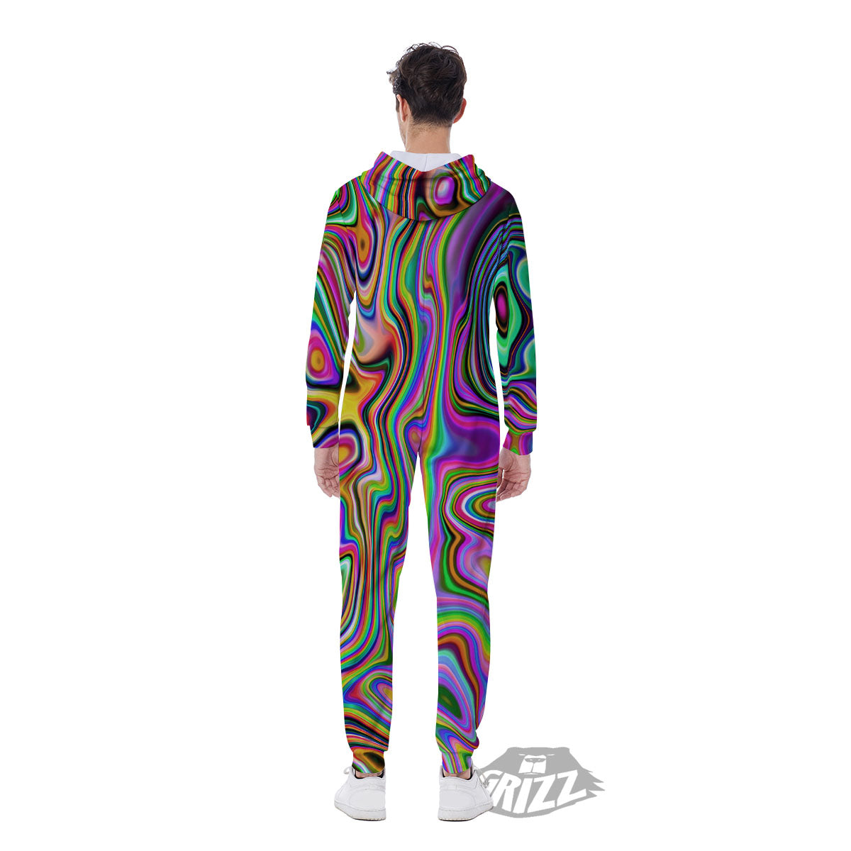 Trippy Liquid Holographic Print Men's Jumpsuit-grizzshop