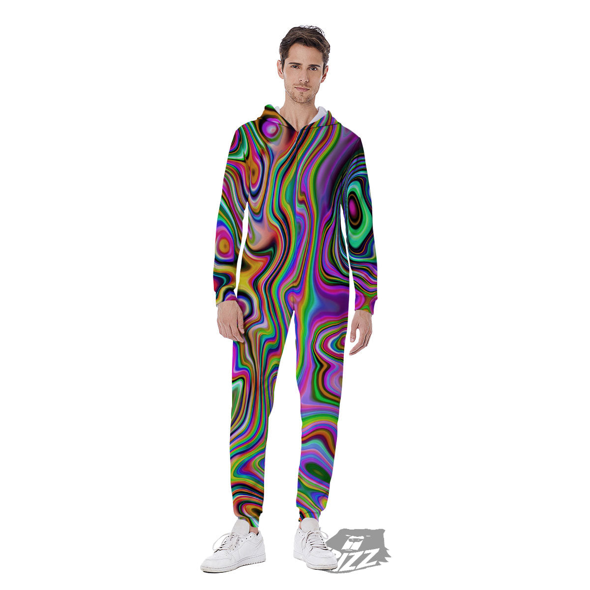 Trippy Liquid Holographic Print Men's Jumpsuit-grizzshop