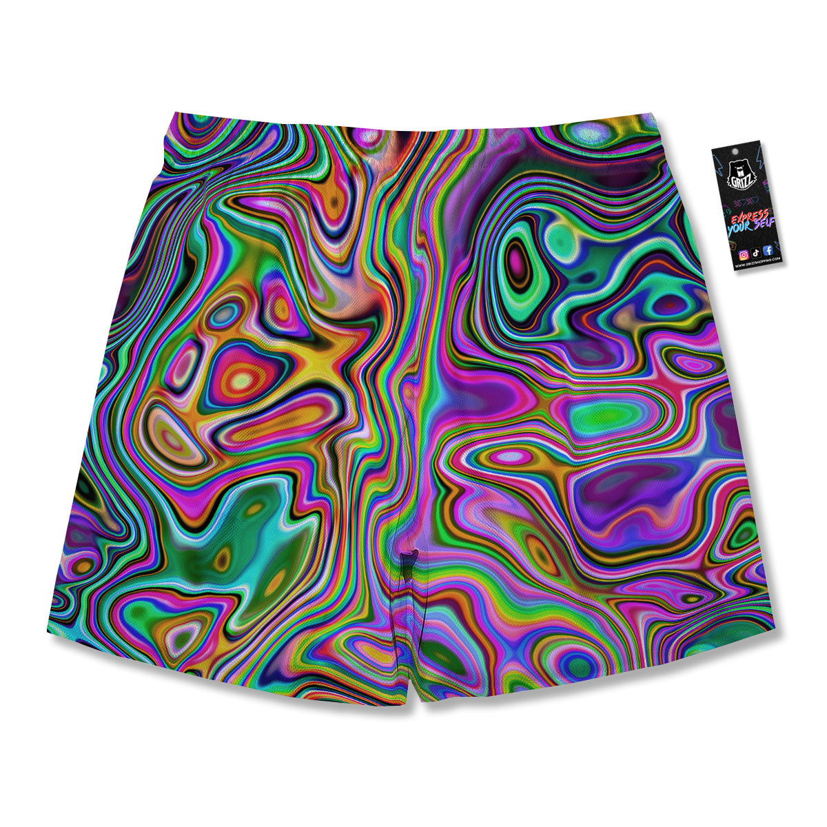 Trippy Liquid Holographic Print Men's Running Shorts-grizzshop