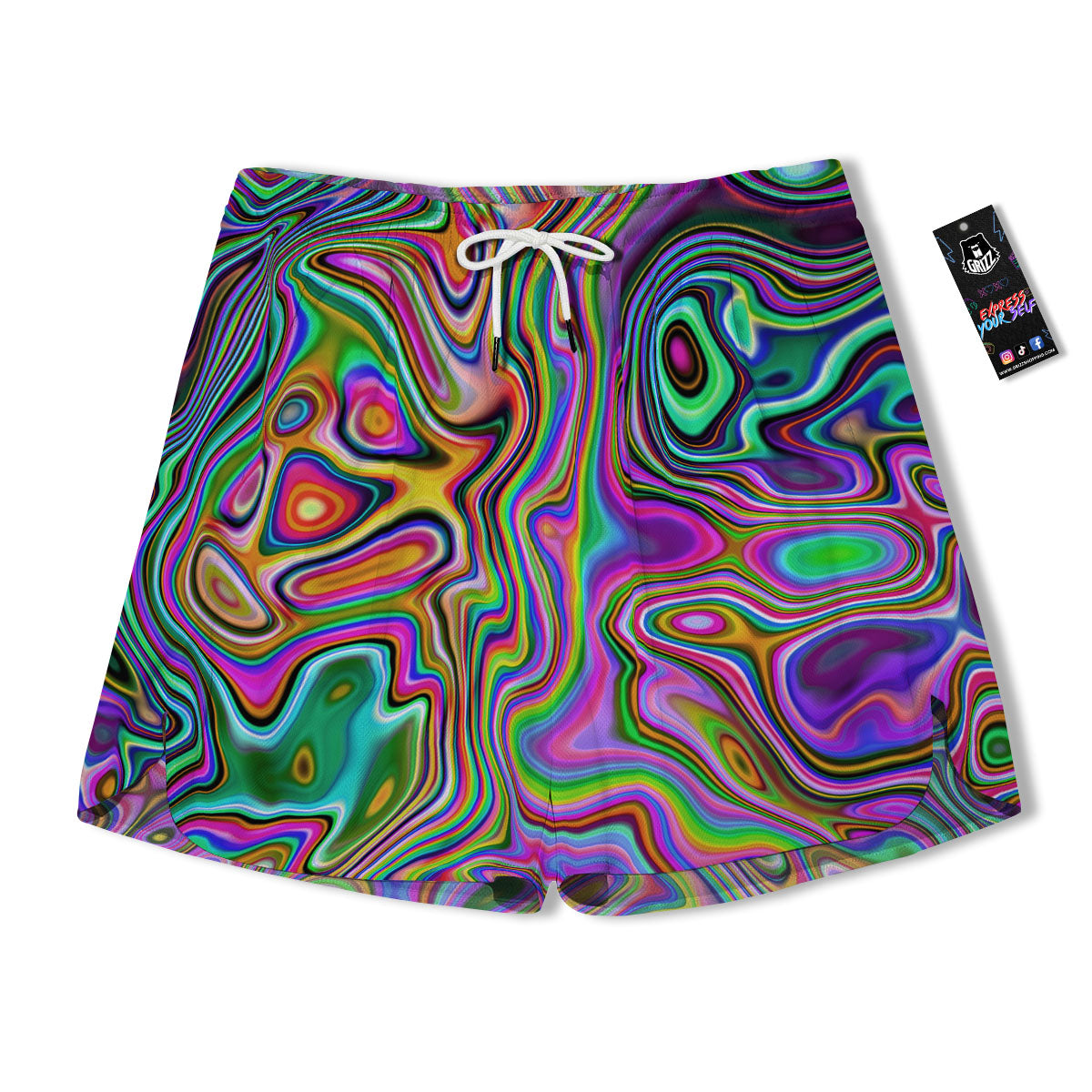 Trippy Liquid Holographic Print Men's Running Shorts-grizzshop