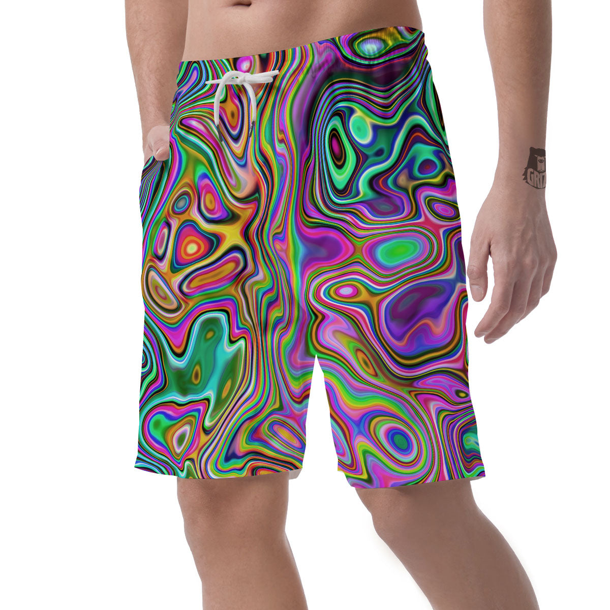Trippy Liquid Holographic Print Men's Shorts-grizzshop