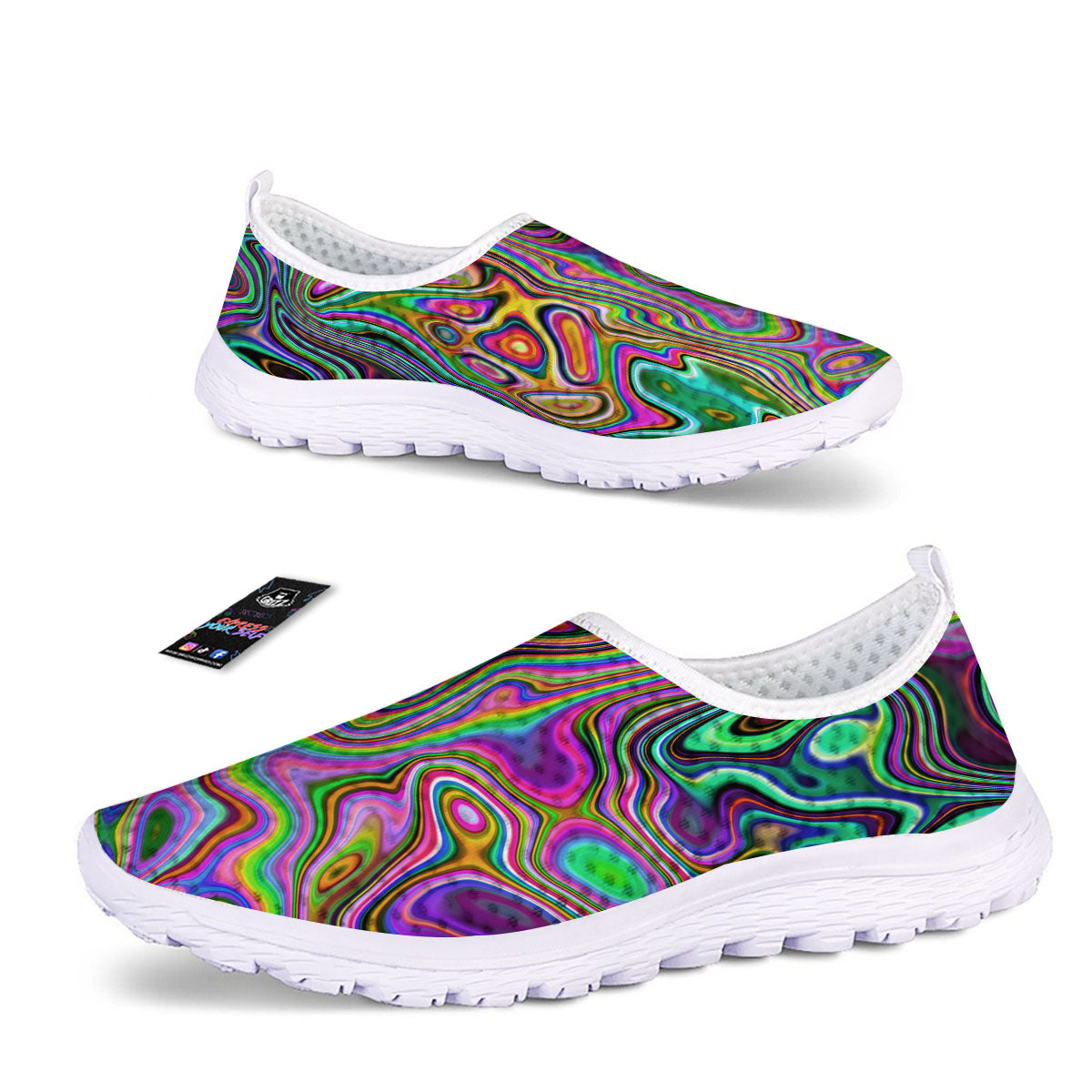 Trippy Liquid Holographic Print Nurse Shoes-grizzshop