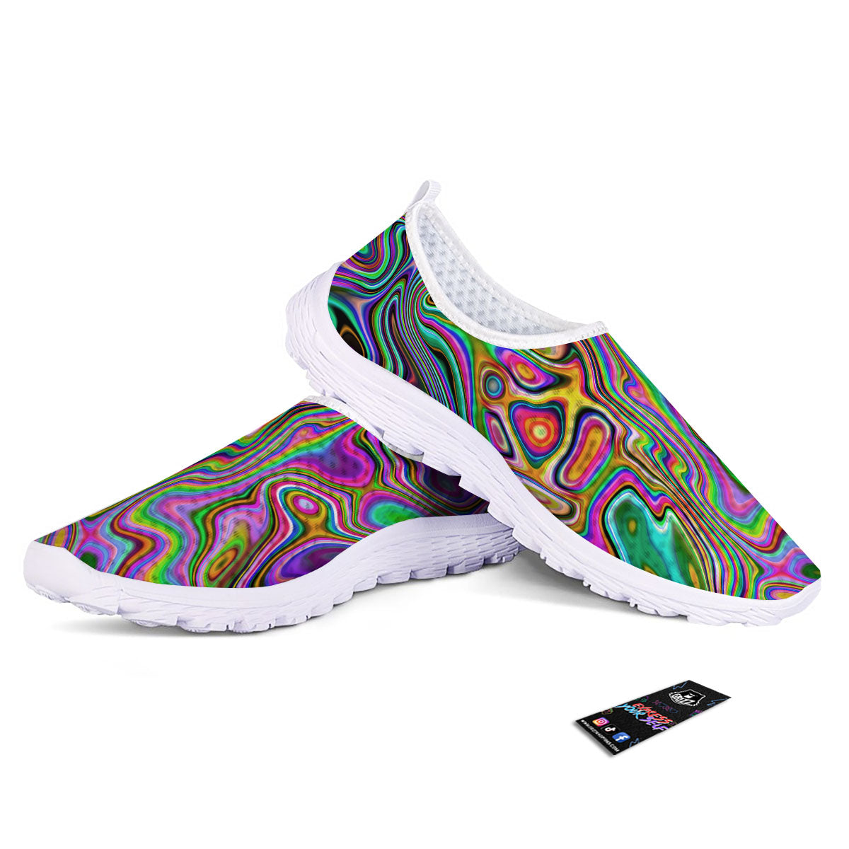 Trippy Liquid Holographic Print Nurse Shoes-grizzshop
