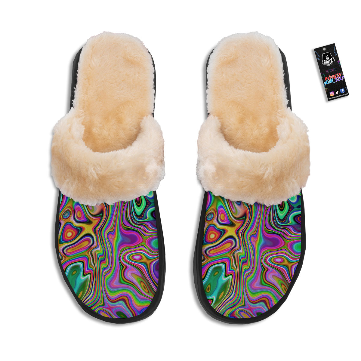 Trippy Liquid Holographic Print Slippers-grizzshop