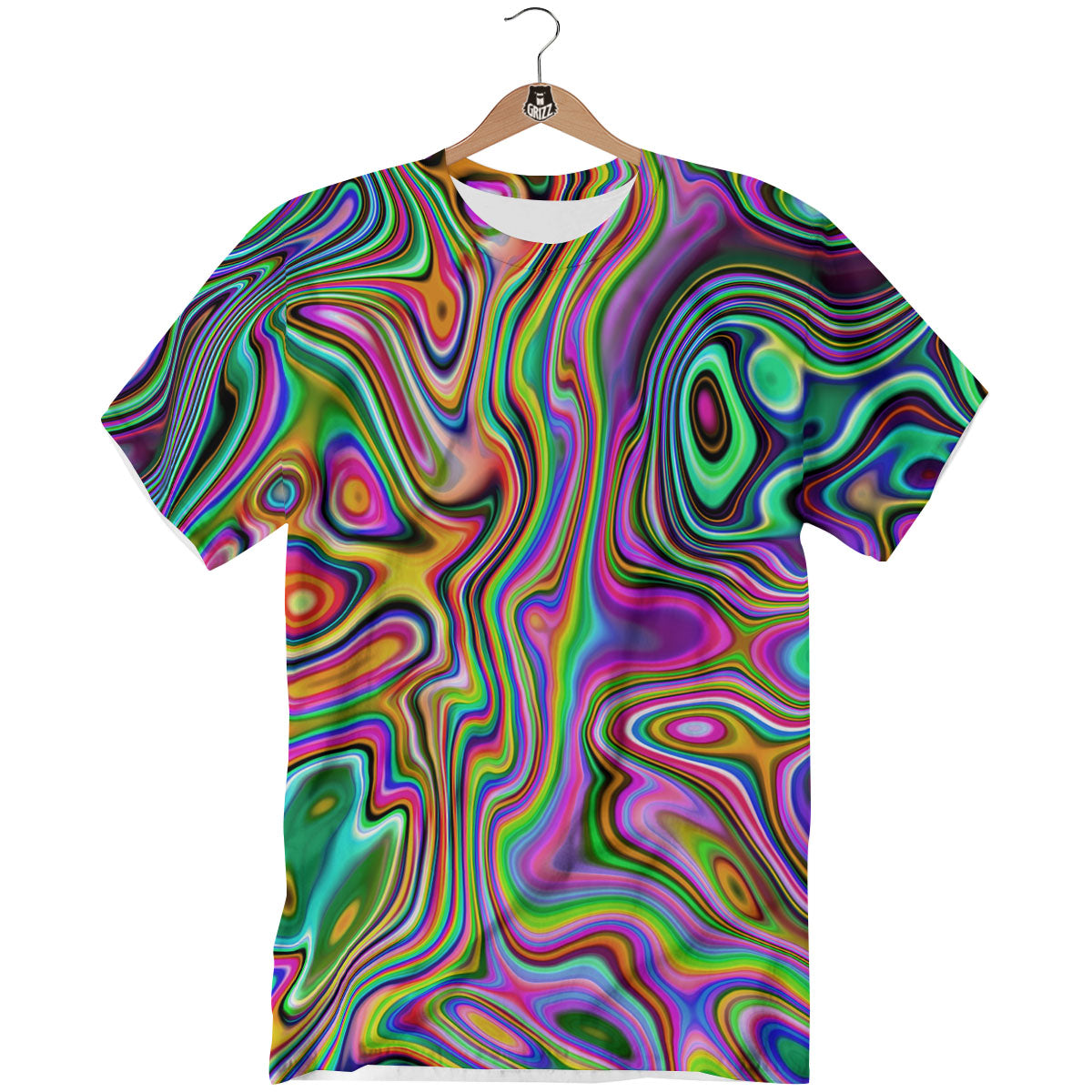 Trippy Liquid Holographic Print T-Shirt-grizzshop