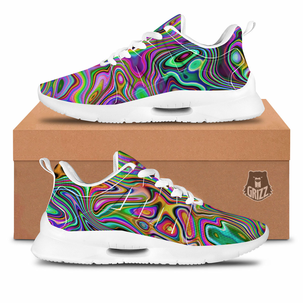 Trippy Liquid Holographic Print Tennis Shoes-grizzshop