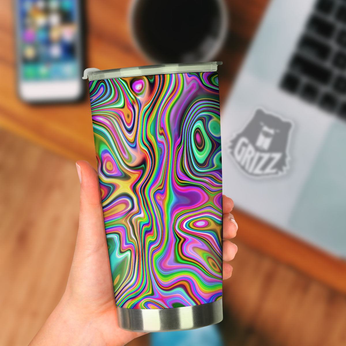 Trippy Liquid Holographic Print Tumbler-grizzshop