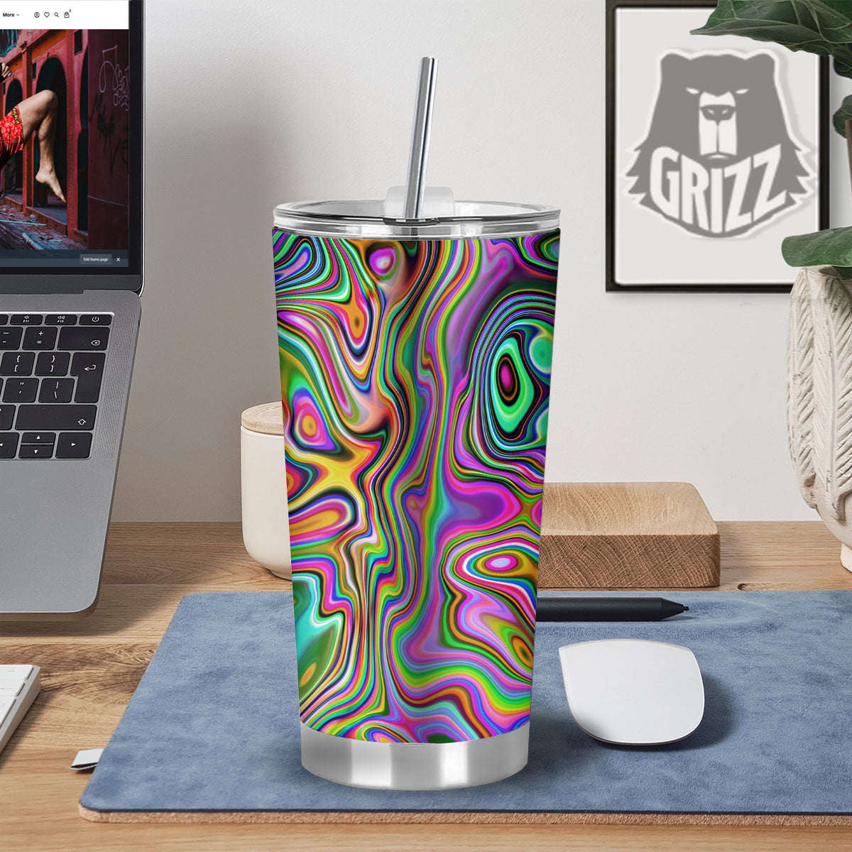 Trippy Liquid Holographic Print Tumbler-grizzshop