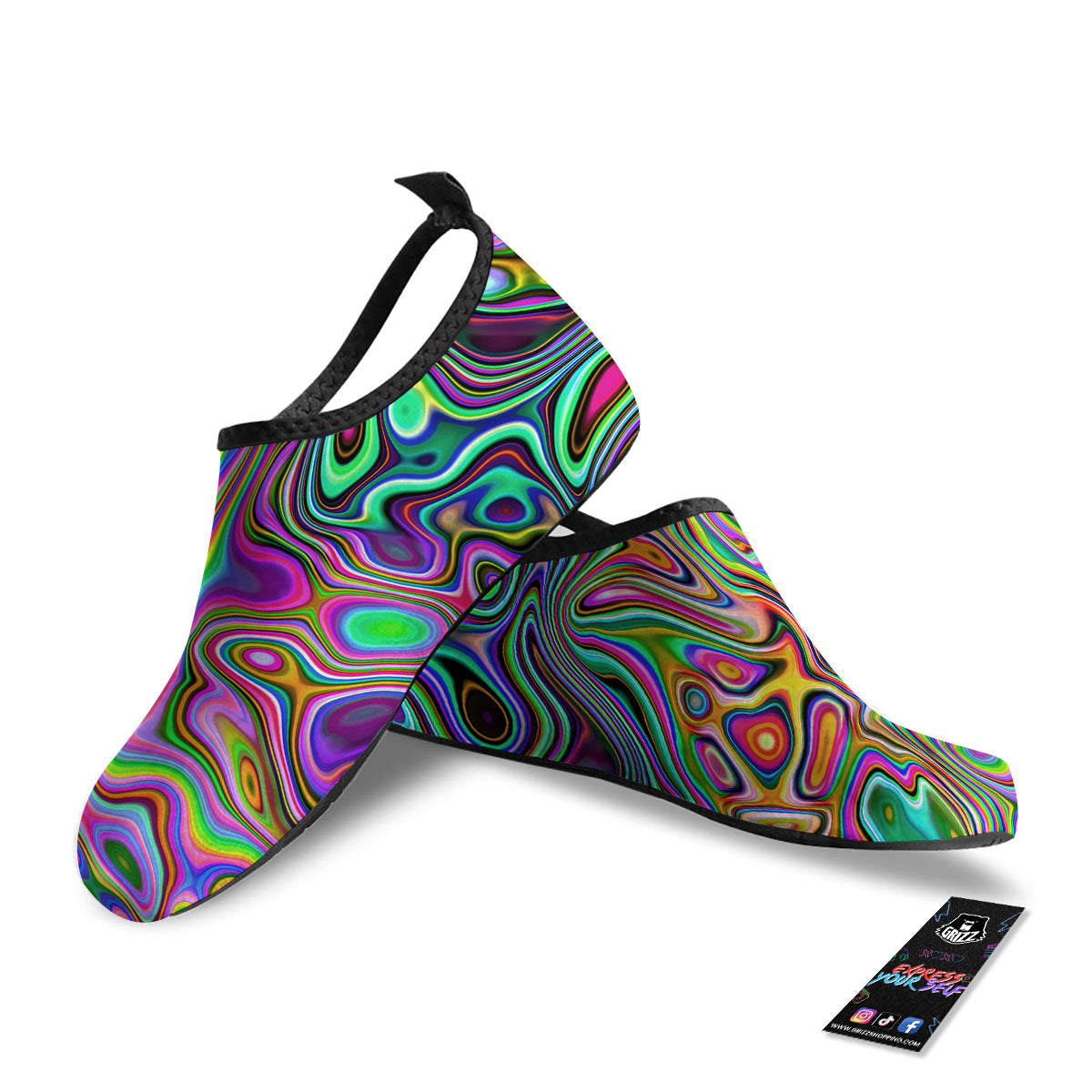 Trippy Liquid Holographic Print Water Shoes-grizzshop