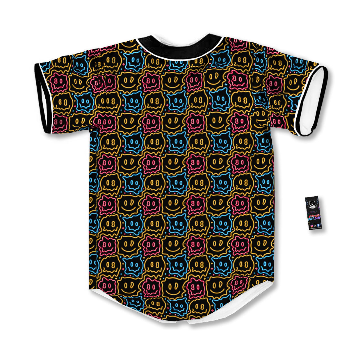 Trippy Neon Psychedelic Print Baseball Jersey-grizzshop