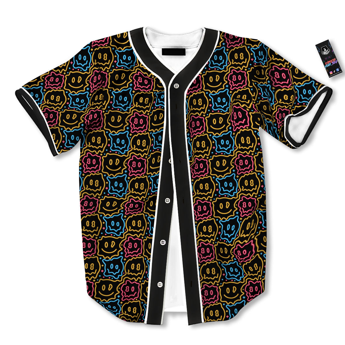 Trippy Neon Psychedelic Print Baseball Jersey-grizzshop