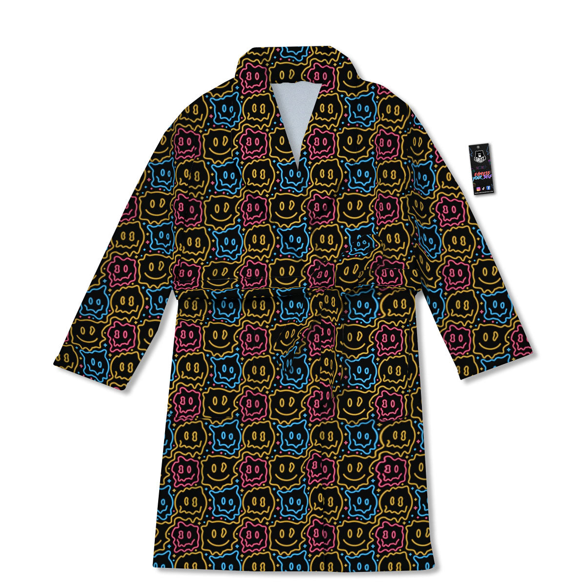 Trippy Neon Psychedelic Print Bathrobe-grizzshop