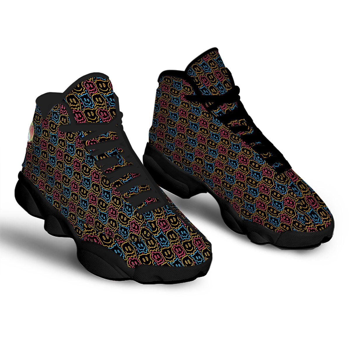 Trippy Neon Psychedelic Print Black Basketball Shoes-grizzshop