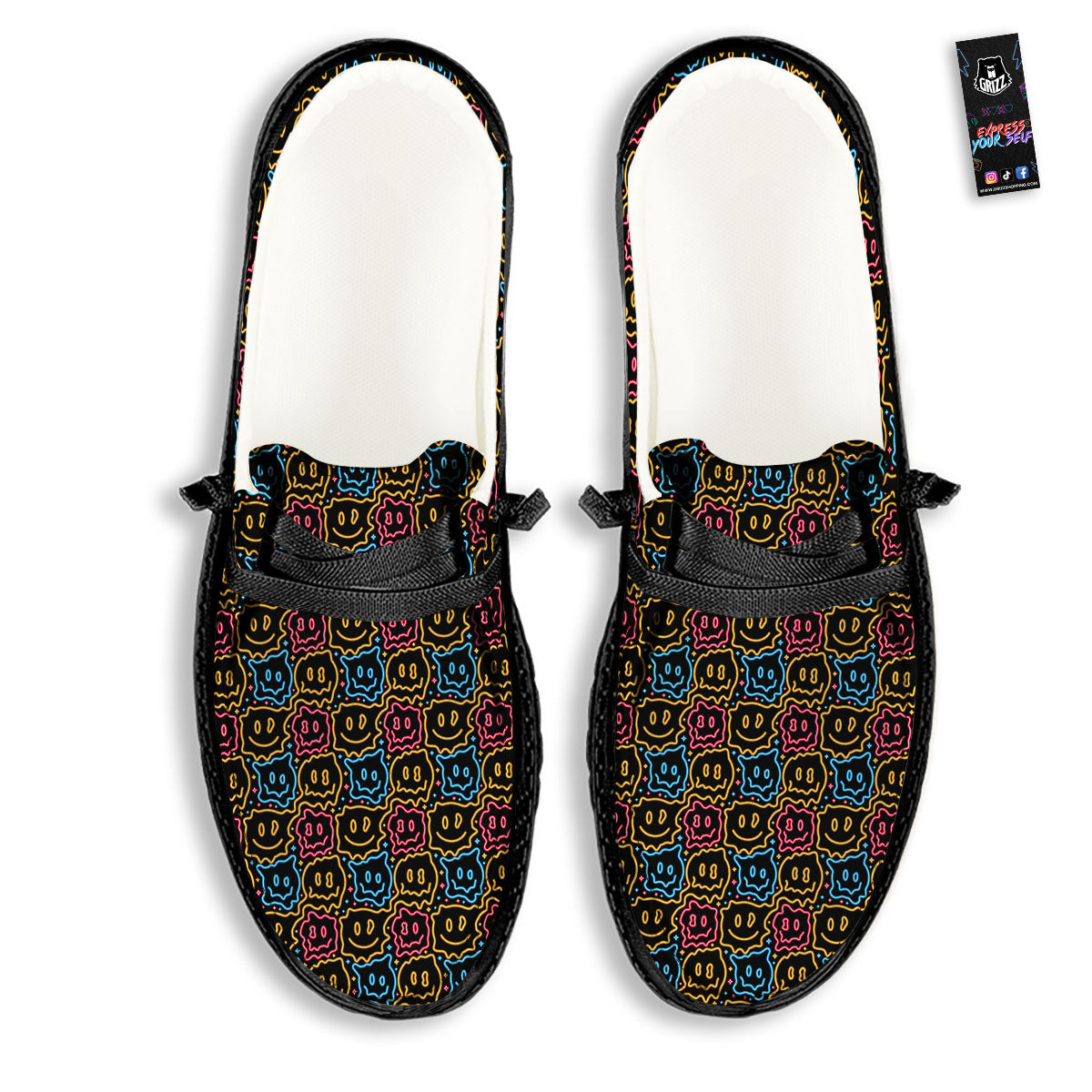 Trippy Neon Psychedelic Print Black Loafers-grizzshop