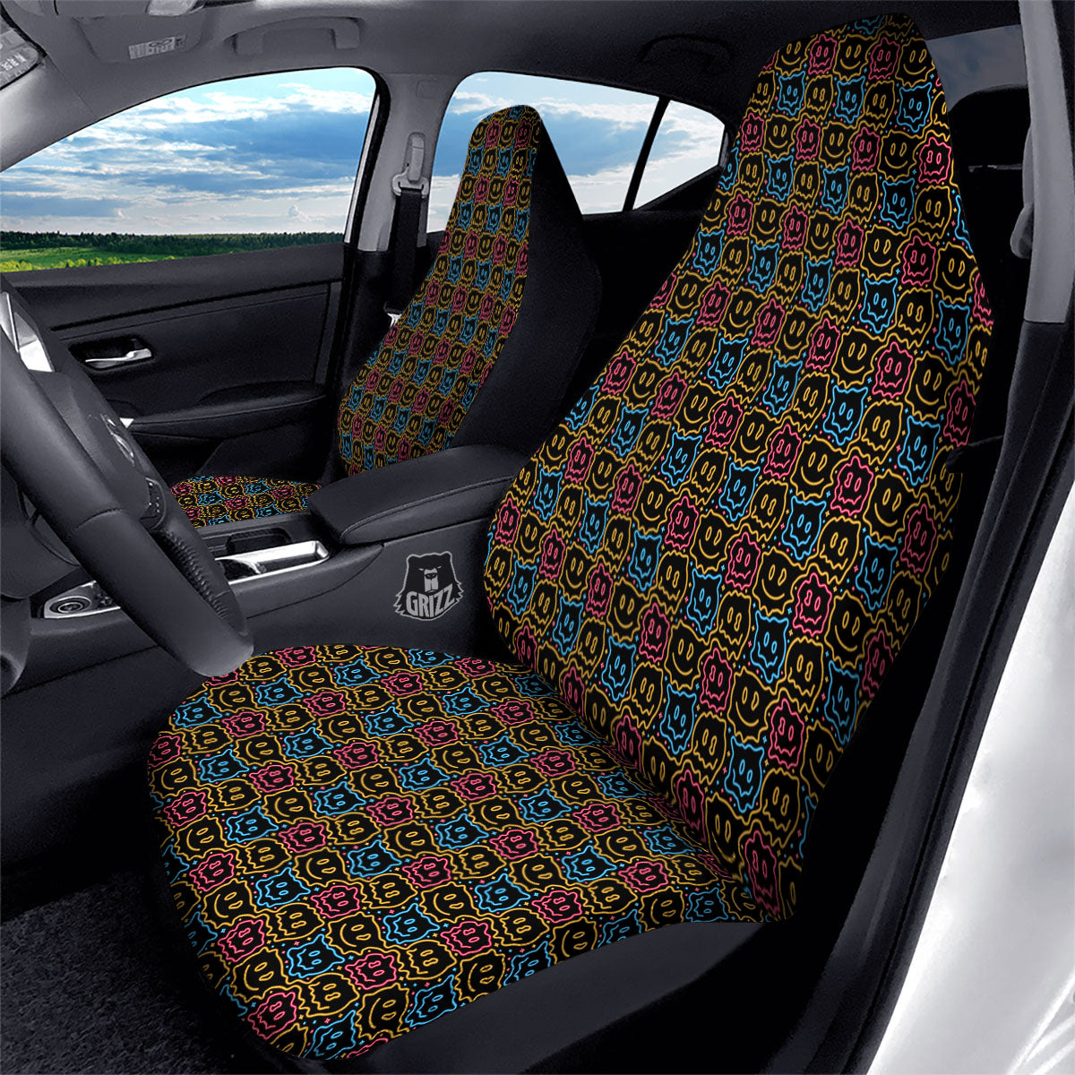 Trippy Neon Psychedelic Print Car Seat Covers-grizzshop
