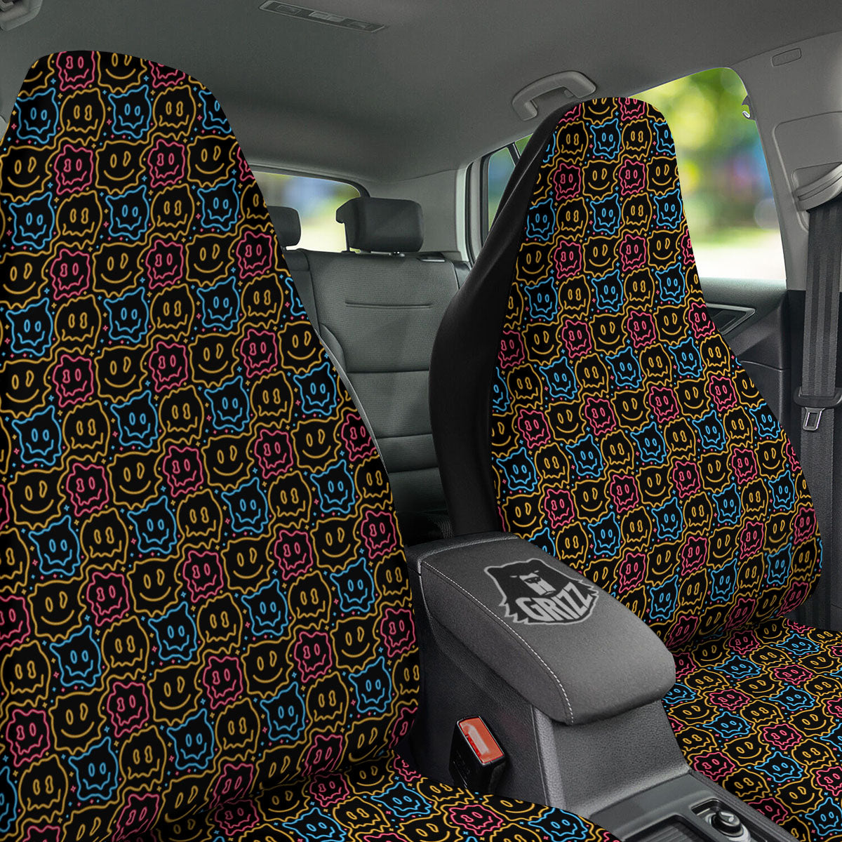 Trippy Neon Psychedelic Print Car Seat Covers-grizzshop