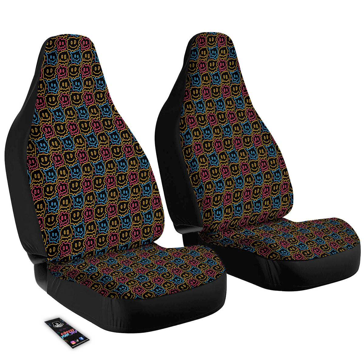Trippy Neon Psychedelic Print Car Seat Covers-grizzshop