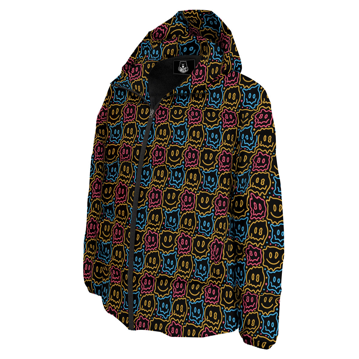 Trippy Neon Psychedelic Print Down Jacket-grizzshop
