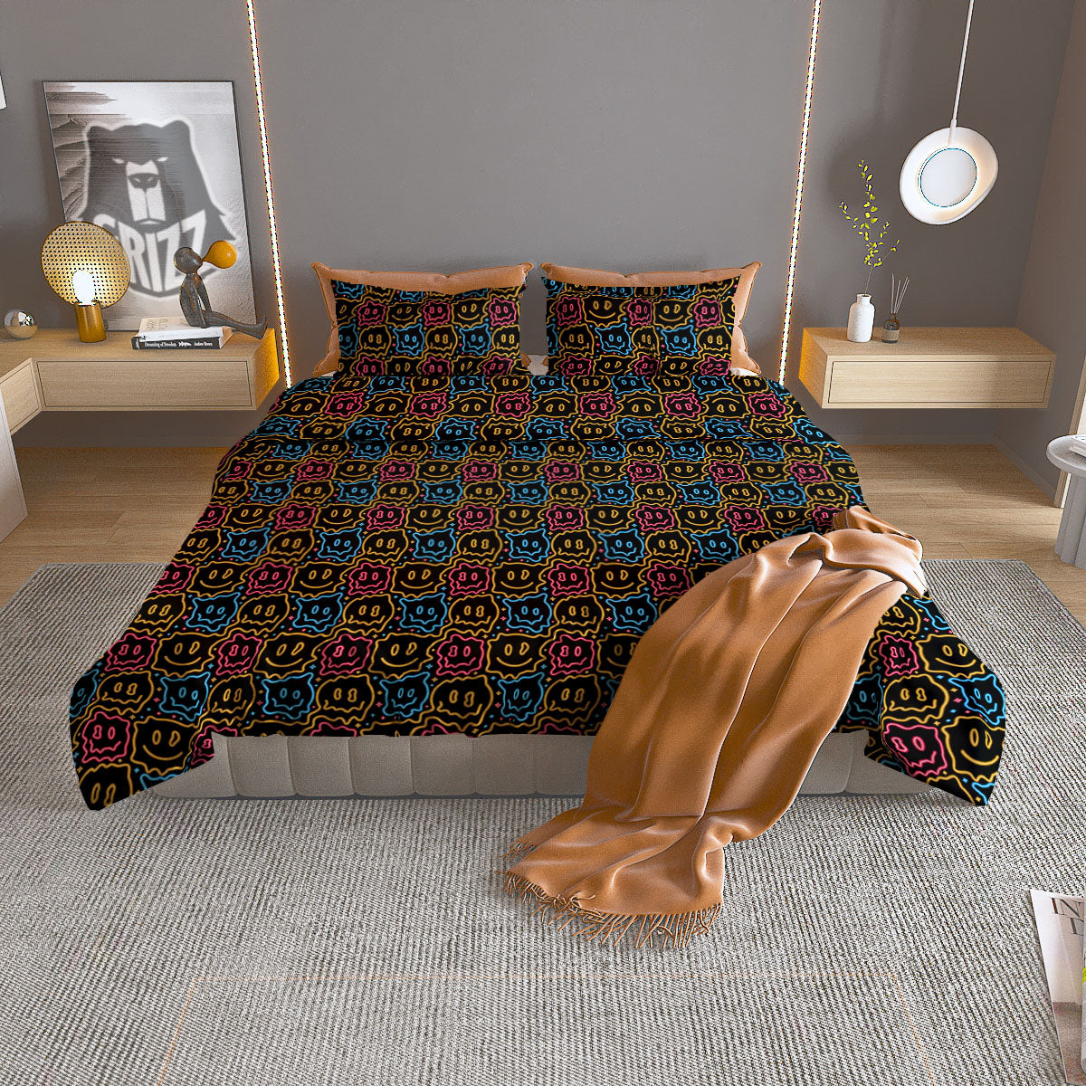 Trippy Neon Psychedelic Print Duvet Cover Bedding Set