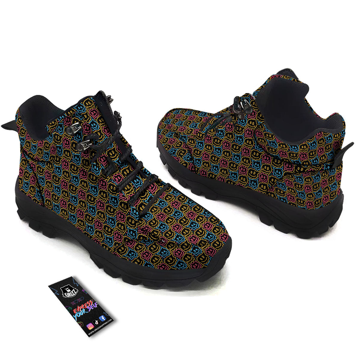 Trippy Neon Psychedelic Print Hiking Shoes-grizzshop