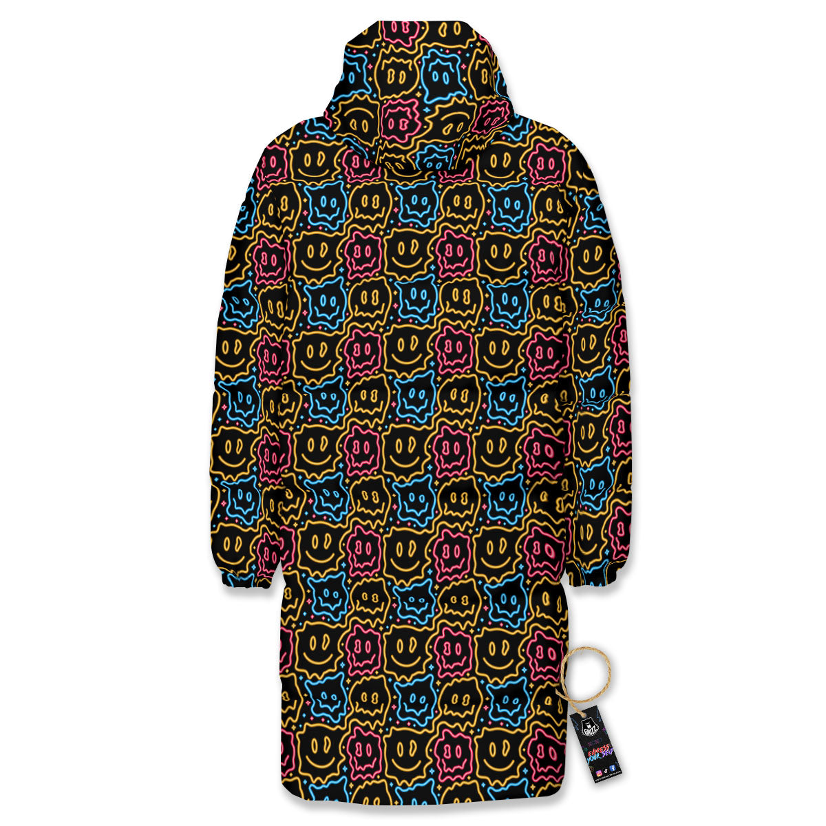 Trippy Neon Psychedelic Print Long Down Jacket-grizzshop