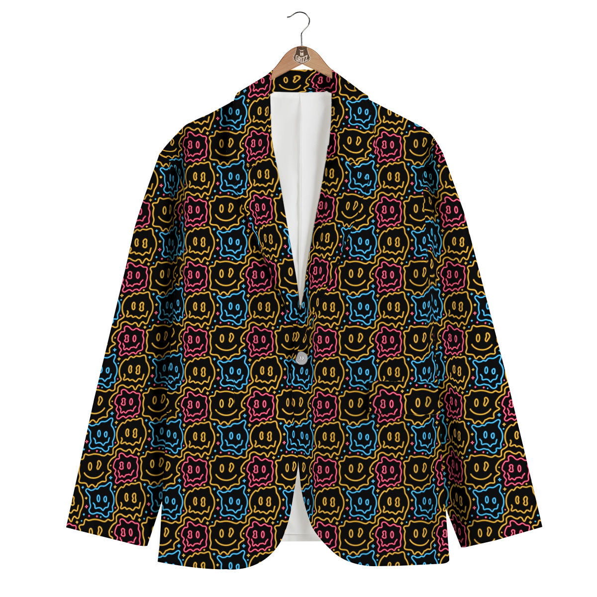 Trippy Neon Psychedelic Print Men's Blazer-grizzshop