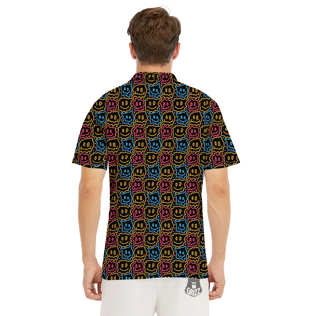 Trippy Neon Psychedelic Print Men's Golf Shirts-grizzshop