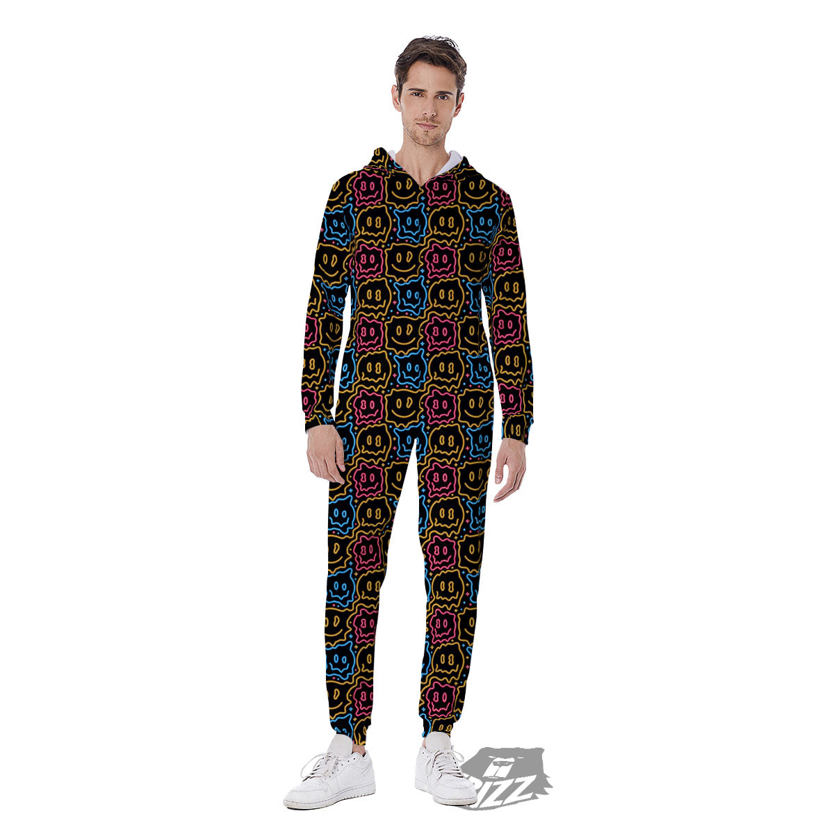 Trippy Neon Psychedelic Print Men's Jumpsuit-grizzshop