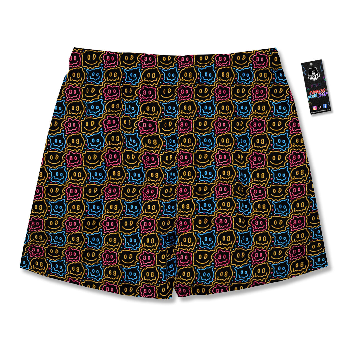 Trippy Neon Psychedelic Print Men's Running Shorts-grizzshop