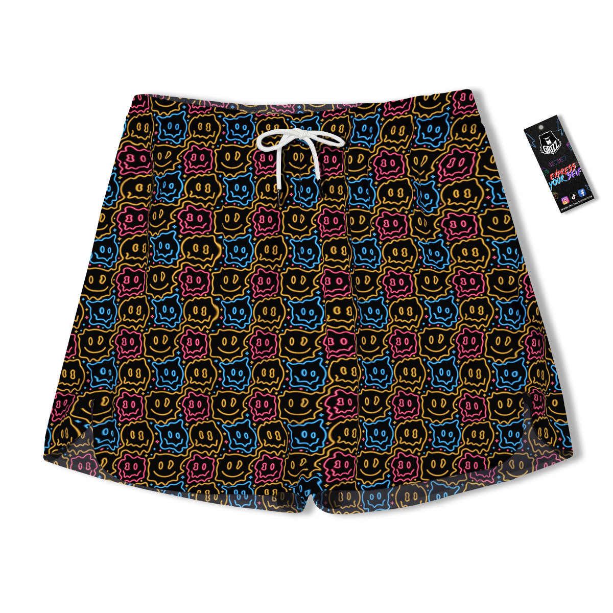 Trippy Neon Psychedelic Print Men's Running Shorts-grizzshop