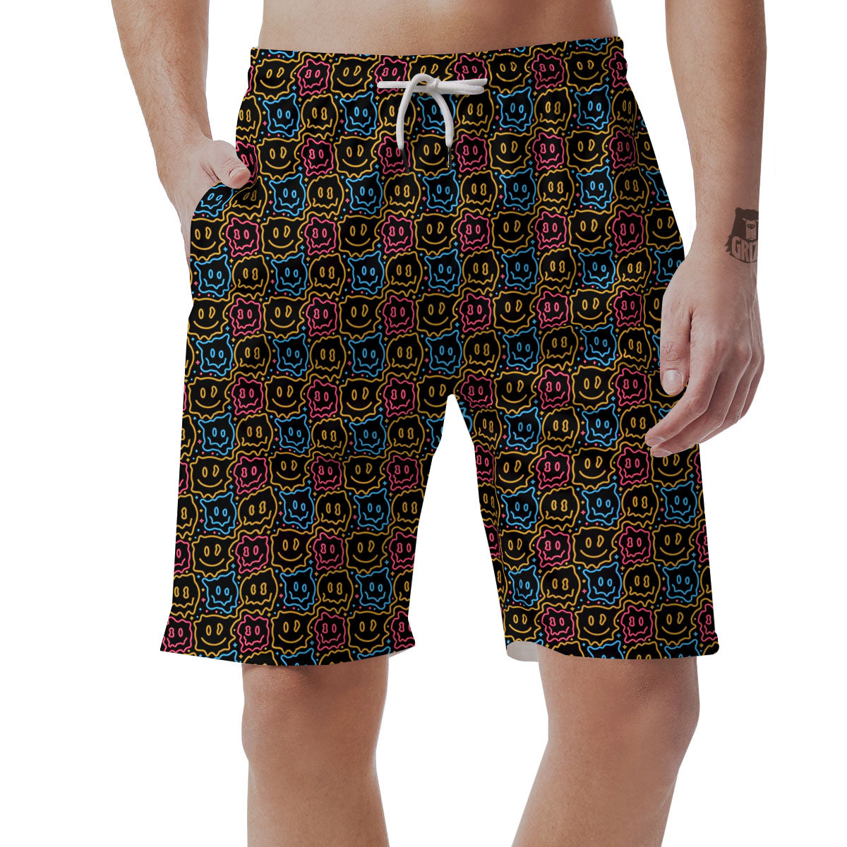 Trippy Neon Psychedelic Print Men's Shorts-grizzshop