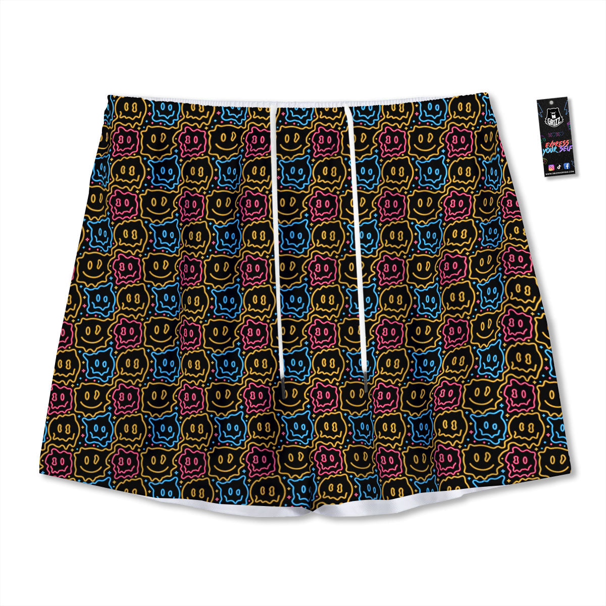 Trippy Neon Psychedelic Print Mesh Shorts