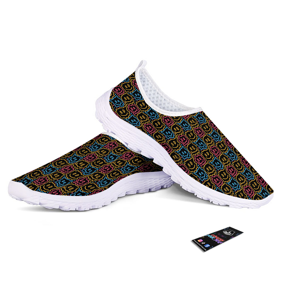 Trippy Neon Psychedelic Print Nurse Shoes-grizzshop