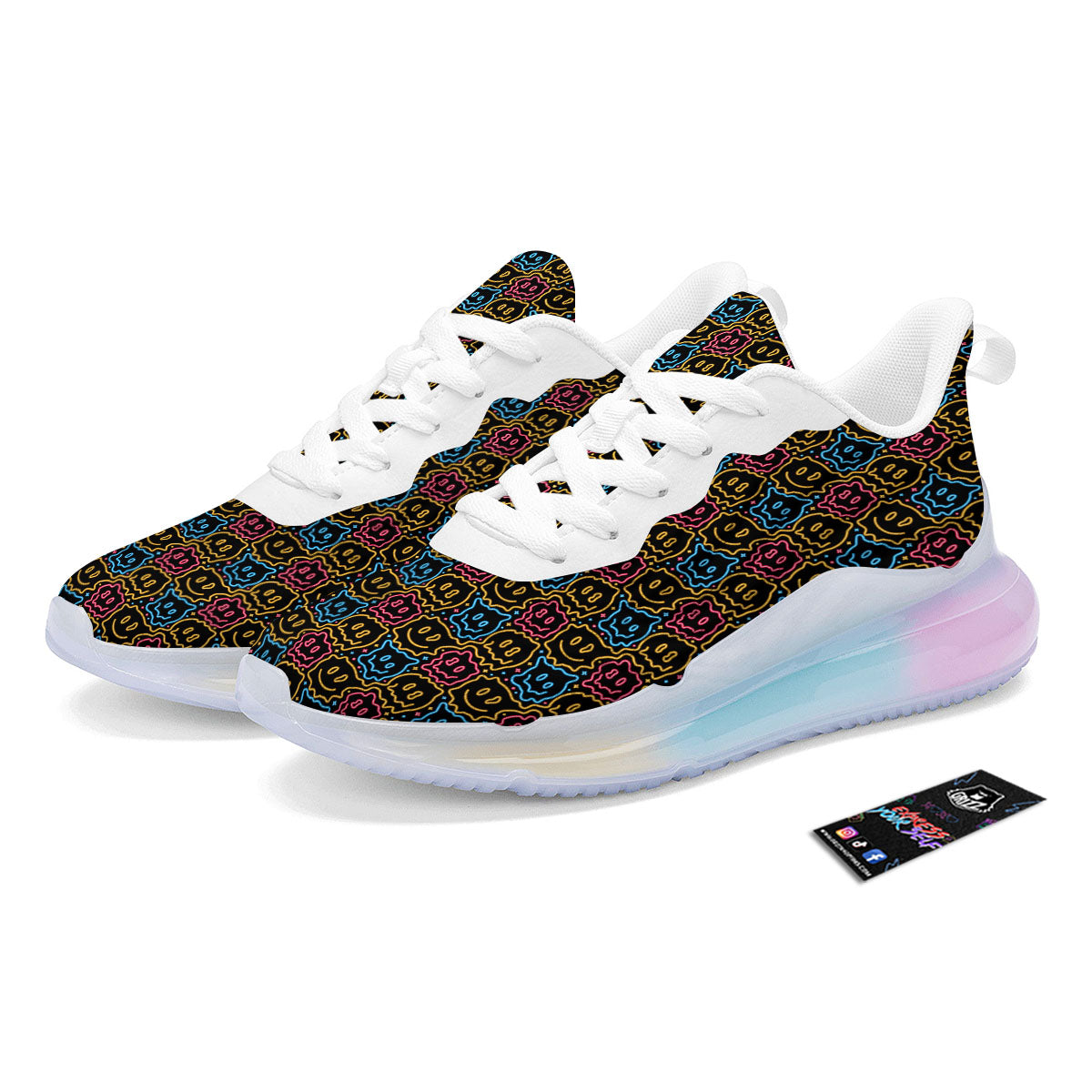 Trippy Neon Psychedelic Print Running Sneakers-grizzshop