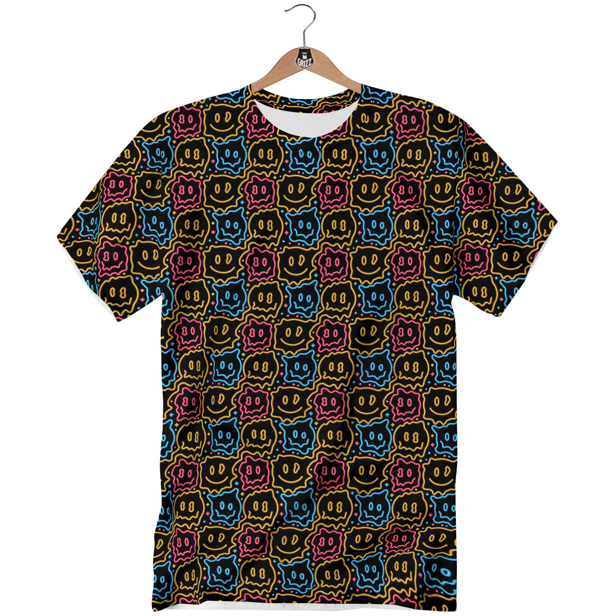 Trippy Neon Psychedelic Print T-Shirt-grizzshop