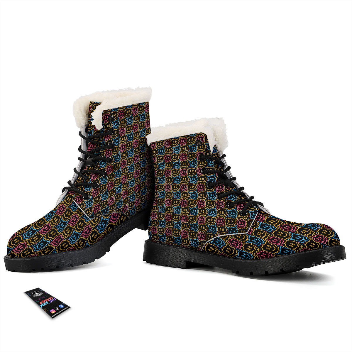 Trippy Neon Psychedelic Print Winter Boots-grizzshop