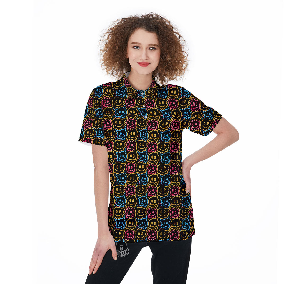 Trippy Neon Psychedelic Print Women's Golf Shirts-grizzshop