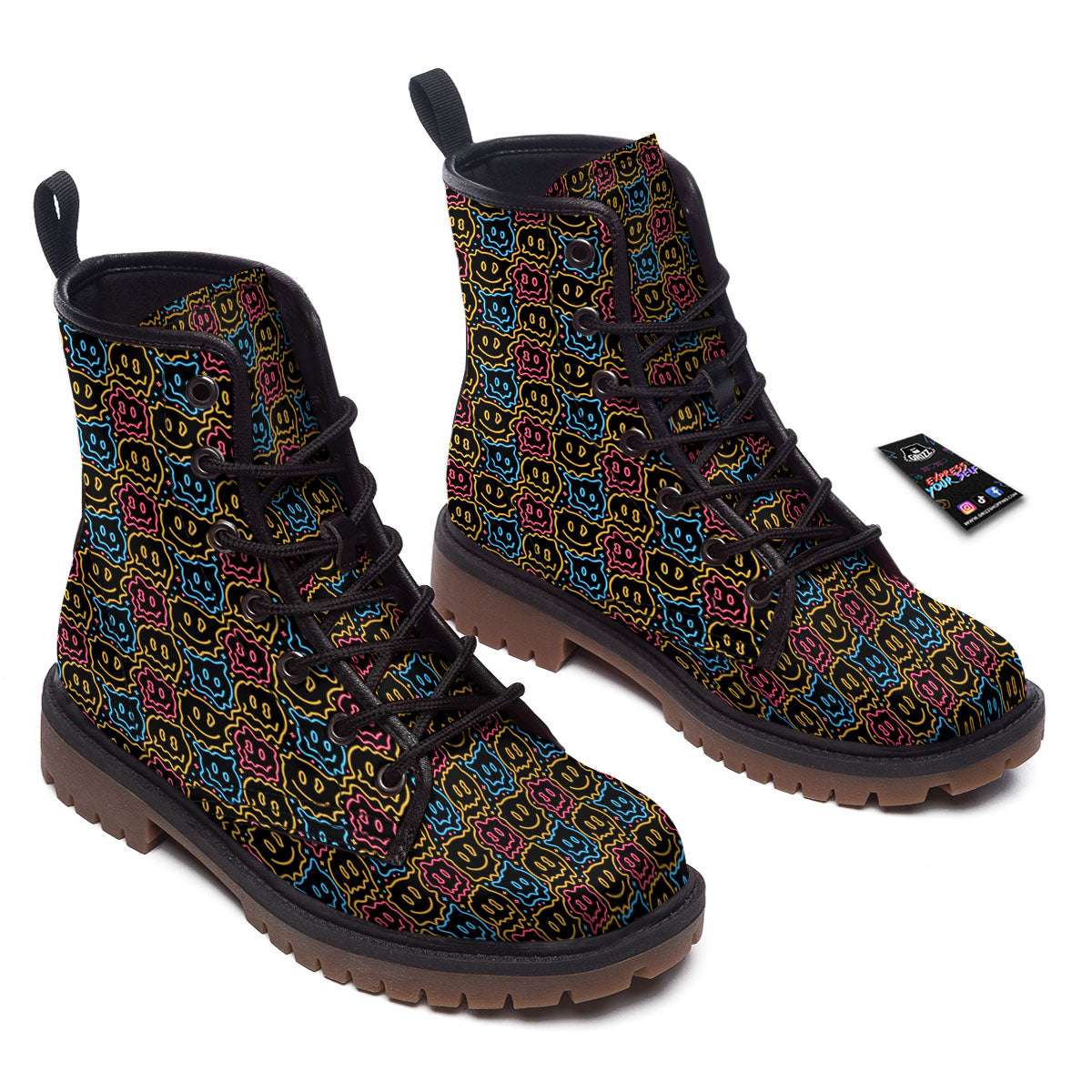 Trippy Neon Psychedelic Print Work Boots-grizzshop